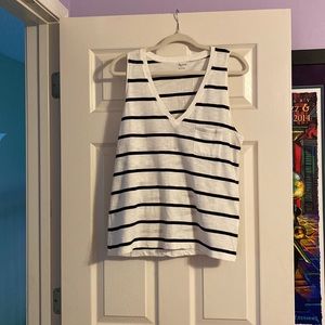 Madewell White and Black Striped Tank Top Size L NWOT